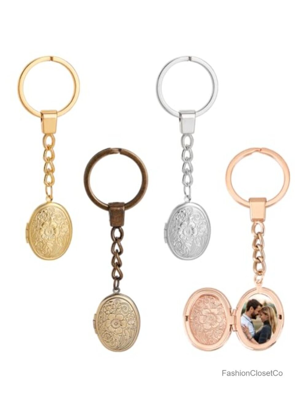 Vintage Oval Locket Keychain 4 Pack Photo Holder DIY Craft Metal